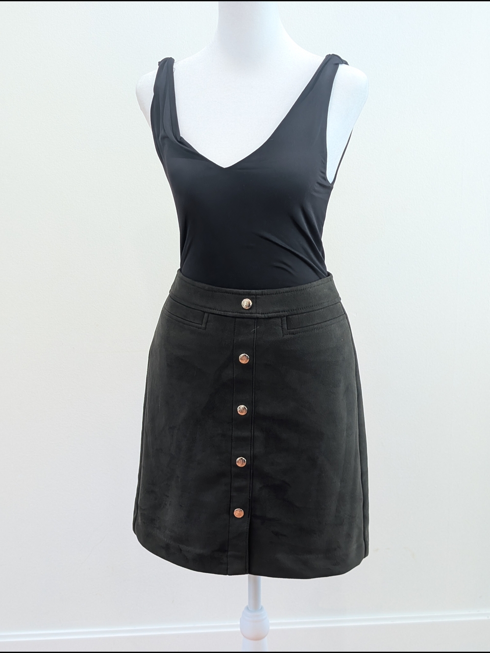 Classic Black Button-Front A-Line Skirt